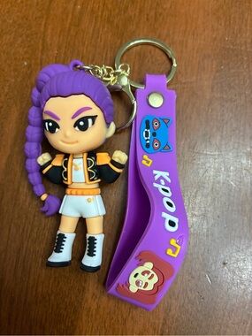Purple K-Pop Girl Silicone Keychain Charm with Doll Figure
